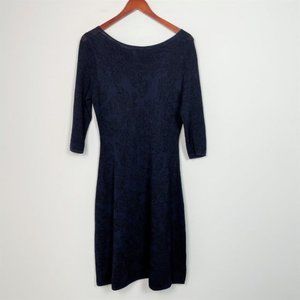 Calvin Klein Knitted Midi Fit & Flare Floral Dress Black/Blue